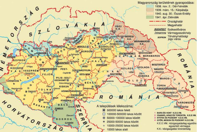 Karta Mađarske za vreme II svetskog rata
